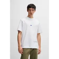 HUGO T-Shirt aus Baumwolle mit geripptem Ausschnitt und Logo-Badge Grösse L