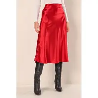 Big Dart Satin A-Linie Elastischer Taillen-Midi-Rock