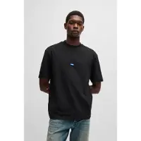 HUGO T-Shirt aus Baumwolle mit geripptem Ausschnitt und Logo-Badge Grösse L