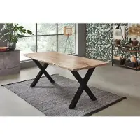 Sam Esstisch Baumkante Akazie naturfarben 120 x 80 cm X-Gestell schwarz FREDERIK