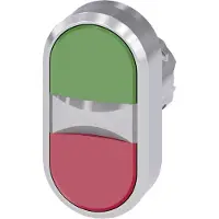Siemens 3SU1051-3AB42-0AA0 Doppeldrucktaster, beleuchtet, 22mm, rund, Metall, hochglanz, grün, rot 3SU10513AB420AA0