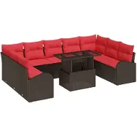 vidaXL Gartensofa-set mit Kissen mit Speicher 10 pcs Braun Poly Rattan