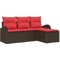 vidaXL Sofa Set mit Kissen 4 pcs Braun und Rot Poly-Rattan