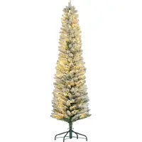 HOMCOM Künstlicher Weihnachtsbaum, 180 cm Christbaum mit 150 LED-Lichten 329 Astspitzen flammhemmend, für Weihnachtsfest, Indoor, Grün+Weiß