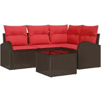vidaXL Gartensofa-set 5 Stk. Braun und Rot Poly-Rattan