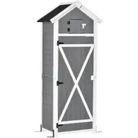 OKWISH Gartenschrank aus Holz Dunkelgrau 78x52,5x182 cm mit Klapptisch, abschließbarer Tür und wasserfestem Schrägdach