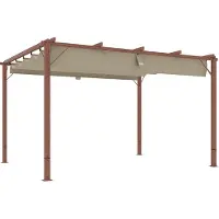 Outsunny Pergola ca. 3x4m Garten Pavillon mit magnetischen Pad, Terrassendachung aus Aluminium, Gartenpavillon mit verstellbares Dach, Freistehend, UV Schutz 30+, für Terrasse und Garten, Naturholz