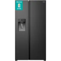 Hisense Hi5 Freistehend Side-by-Side-Kühlschrank, Inox, 528 l, Freistehend, Amerikanische Tür, Schwarz, 2 Tür(en), Tür-zu-Tür, Berührung