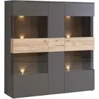 Forte Vitrine "Como", grau (grau, eichefarben), B:149,8cm H:152cm T:41,3cm, Holzwerkstoff, Schränke, Vitrine, Breite 152 cm, inkl. Beleuchtung