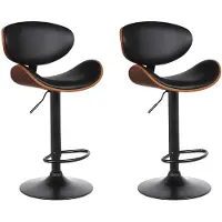 Vente-unique Barhocker 2er-Set höhenverstellbar - Kunstleder und Metall - Nussbaumfarben & Schwarz - MONTE
