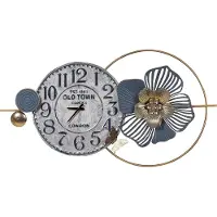 Beliani Wanduhr Blauer Eisenrahmen Schwarzer 90 x 49 cm Arabische Ziffern Modernes Design