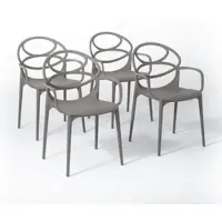 Idea New Garden Srl 4er-Set stapelbare Stühle mit Armlehnen aus glasfaserverstärktem Harz für Außenbereich, Garten, Bars und Restaurants – modernes Design – CHARLOTTE – Taube