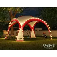 Swing&Harmonie LED Event Pavillon 3,6 x 3,6m DomeShelter Garten Pavillion inkl. Solarmodul Pavilion Designer Gartenzelt Camping Pavilon Partyzelt mit Beleuchtung - rot