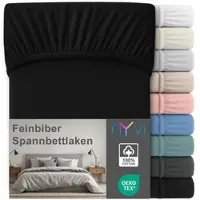 NYVI Feinbiber Spannbettlaken Deluxe für Matratzen bis 25 cm Steghöhe - Extra Warm & Weich, 100% Baumwolle, Bügelfrei, Vorgekrumpft Farbe:Schwarz;Größe:100x200 cm