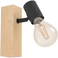 Eglo Wandlampe Townshend 3, Vintage Wandleuchte im Industrial Design, Retro Lampe aus Stahl und Holz, Farbe Schwarz, braun, E27,