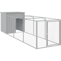 vidaXL Hundehütte mit Auslauf Hellgrau 110x405x110 cm Verzinkter Stahl