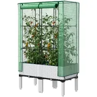 Markenlos Haus & Garten, Rasen & Garten, Gartenarbeit, Töpfe & Pflanzgefäße, Hochbeet mit Gewächshausabdeckung, Rattan-Optik, 80 x 40 x 140 cm