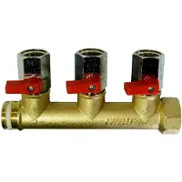 Markenlos Verteilerrohr mit 3 Minikugelhähnen, Messing, Kugelventil, 3/4" Gewinde, 1/2" Entnahmestelle, 160mm, nicht für Trinkwasser geeignet