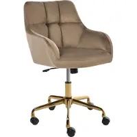 Beliani Bürostuhl Taupe Samt Gesteppt mit Armlehnen Bremsbare Rollen Gasdruckfeder Höhenverstellbar Drehbar Modern Drehstuhl Arbeitshocker