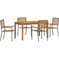 vidaXL Möbel 5-teiliges Garten Essset Grau Poly Rattan Akazie, Stapelbare Gartenstühle mit Kissen 2 Stück Grau Poly Rattan - Gartenstühle 3365536
