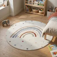 Little Olly Waschbarer Kinderteppich Rund - Ravi Rainbow Bunt Ø 150 cm