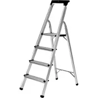 Craftfull Stehleiter CF-133B | Aluminium-Haushaltsleiter - Leiter - Ablagefläche - Gummi-Standfüße - Anti-Rutsch - 3-6 Stufen - 150 kg (4 Stufen)