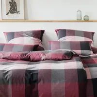 Elegante Soft-Flanell Bettwäsche Derby weinrot 160x210 cm + 65x100 cm - rot;grau;pink