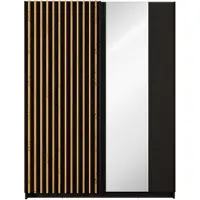 Masseno Schiebetürenschrank MAREN 150,6/198,5/55cm 2-türig mit Spiegel Schwarz