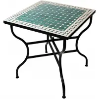 Marrakesch Orient & Mediterran Interior ORIGINAL Marokkanischer Mosaiktisch Gartentisch 70x70cm Groß eckig klappbar | Eckiger klappbarer Mosaik Esstisch Mediterran | als Klapptisch für Balkon oder Garten | Marrakesch Grün Natur 70x70cm