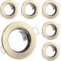 LUMILED 6x Einbaustrahler feste flach Spots für LED oder Halogen Einbauleuchten Einbaurahmen rund stahl Einbauspots Downlight Gold