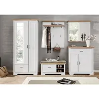 Innostyle Komplett Garderobe JASMIN UH83 Pinie weiß 5-teilig mit Sitzbank