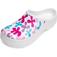 Ladeheid Gartenclogs für Damen Ultraleicht EVA Gemustert Gartenschuhe LA-CA-ComoHappyWoman (Weiß/Pop-Art, 41)