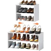 Markenlos Schuhregal mit 2 Ebenen, erweiterbar, weiß, Organizer für Schrank, stapelbar, aus Eisen und Holz, für Schränke, Eingänge, schmale Räume, Flur, 6–12 Paar
