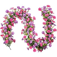 Markenlos Hängende Kunstblumen-Girlande, 180 cm Prunkwinde mit 132 blühenden Blumen in Rosa und Violett für Hochzeitsbögen, Partys und Heimdekoration