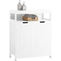 SoBuy Badezimmerschrank mit Wäschekorb, Badkommode mit 2 Türen und Stauraum, Midischrank für Bad und Waschküche, 70x35x90 cm, Weiß BZR121-W