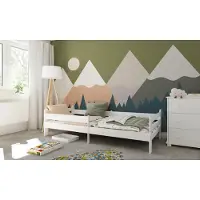 ZEE RIKO Kinderbett 90x200 cm Weiß Mit Rausfallschutz & Lattenrost Jugendbett Einzelbett Für Kinderzimmer MDF Modern