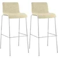 CLP 2er Set Barhocker Hover stapelbar Stoffbezüge Vierfußgestelle bis 150 kg | Farbe creme Gestell Farbe chrom