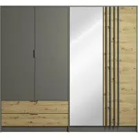 Masseno Drehtürenschrank MERIDIAN 220,2/202,5/55,2cm 4-türig mit Spiegel Grau