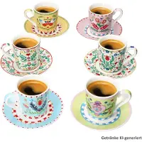 MamboCat Spring Folk 6er Set Espressotassen 80ml mit Untertassen Porzellan bunt