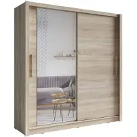 Masseno Schiebetürenschrank FRISKA 204,4/214,4/62cm 2-türig mit Spiegel Sonoma Eiche