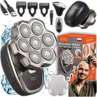 Zenwire MasterBlade YK312-7 Herrenrasierer 7D Elektrischer Kopfrasierer 5in1 Barttrimmer Nasenhaartrimmer Wasserdicht USB-C Schwarzer