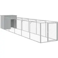vidaXL Hundehütte mit Auslauf Hellgrau 110x609x110 cm Verzinkter Stahl
