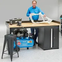 Datona Werkbank 200 cm mit Schrank, Türen und Bambus-Arbeitsplatte