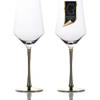 Intirilife 2x Wein Glas mit goldfarbenem Stiel - 380 ml Füllmenge - Rotwein Weißwein Glas Kelch Kristallglas stoßfest