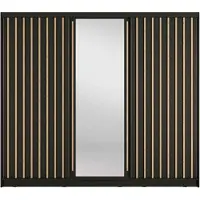 Masseno Schiebetürenschrank VEYDAR 248/215/62cm 3-türig mit Spiegel Grau