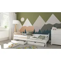 ZEE RIKO Kinderbett 90x200 cm Weiß 2 Schubladen & Rausfallschutz & Lattenrost Jugendbett Einzelbett Für Kinderzimmer MDF Modern