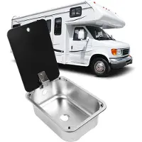 Gistuch RV-Einzelbecken-Barspüle, 15 x 11, 5,4 Zoll, quadratisch, Edelstahl mit Deckel aus gehärtetem Glas und 40-mm-Ablaufloch für Wohnwagen, Boot