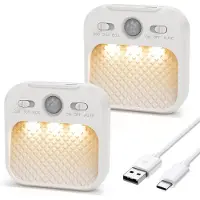 Welikera LED Bewegungsmelder Nachtlicht 2er Set 8×8cm USB-C 600mAh 3 Farbtemperaturen dimmbar 10–100% magnetisch für Flur Küche Schrank