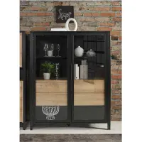 Forte Highboard Vitrine HIGH ROCK 2-trg. Riviera Eiche Optik / Schwarz