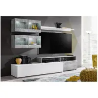 Meublorama Wandkomposition SLITE schwebendes TV-Möbel in Weiß und Betongrau mit LED
